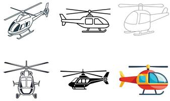 Helicopter Illustrations A Collection of Diverse Styles and Designs on White Background vector