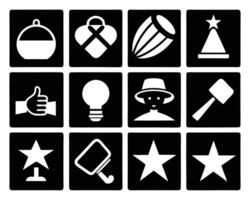 Black and White Icon Set with Various Objects and Shapes in Squares vector