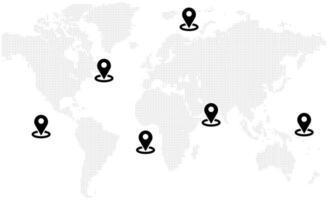 Technology inspired dotted world map for global networks with location shape vector