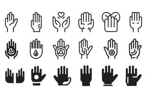 Human hand sign icon set collection. Realistic design on hand icon shape for graphic design elements. Some of the icon is expanded stroke line vector
