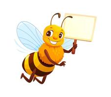 Cartoon honey bee character with signboard. vector