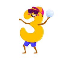 Cartoon math number three play beach volleyball vector
