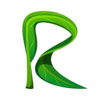 Nature green leaf font, spring typeset letter R vector