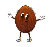 Cartoon funny groovy coconut nut with funky face vector