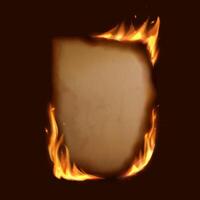 Old paper sheet with realistic burning fire flames vector