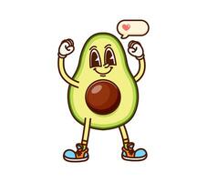 Strong avocado fruit half groovy happy character vector