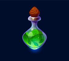 Witch magic potion bottle, Halloween elixir poison vector