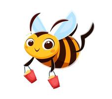Honey bee cartoon character with buckets of honey vector