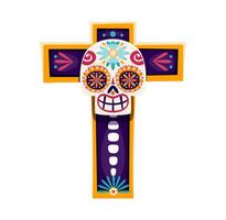 Day of the Dead font cross, sugar skull letter T vector