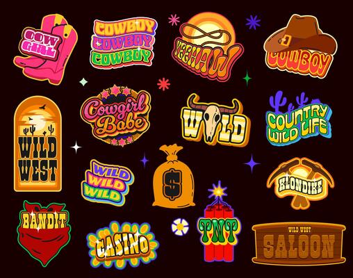 Wild west y2k groovy stickers, retro western patch