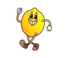 Cartoon groovy lemon fruit character smiling vector