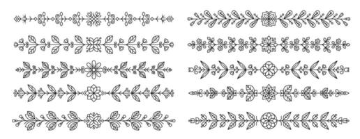 Line and outline flower divider borders set vector