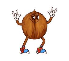 Cartoon groovy walnut nut and seed character vector