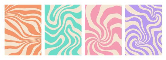 Psychedelic twisted groovy hippie patterns set vector