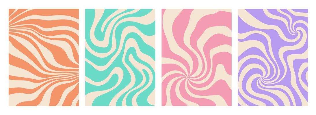 Psychedelic twisted groovy hippie patterns set