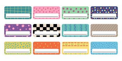 School name tag sticker. Cute notebook frame label card. hand drawn illustration vector