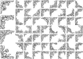 Hand drawn floral decorative corners, ornate borders, and vintage frame elements for design vector