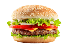 Mouth-watering burger graphic with transparent background in format suitable for food-related projects and menus. png