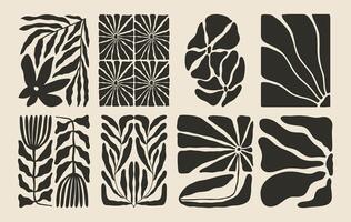 posters with abstract groovy floral shape with flowers and leaves. Simple irregular wild plants. Black and White Naive funky prints for wall art. Boho summer illustrations vector