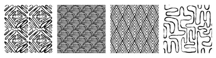 Contemporary printable seamless pattern with abstract line, dot, shape brush stroke in black and white colors. Boho background in minimalist style Illustration for wallpaper vector