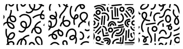 Set of Aesthetic Contemporary printable seamless pattern with abstract line, dot, shape brush stroke in black and white colors. Boho background in minimalist style Illustration for fabric vector