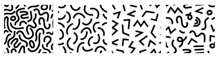 Set of Aesthetic seamless pattern with abstract line, dot, shape brush stroke in black and white colors. Boho background in minimalist style Illustration for wallpaper fabric vector