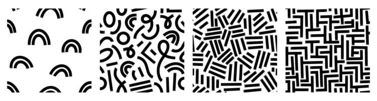 Set Aesthetic printable seamless pattern with abstract line, dot, shape brush stroke in black and white colors. Boho background in minimalist style Illustration for wallpaper fabric vector