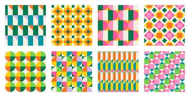 Set of the Essential geometric printable seamless pattern with abstract Minimal elegant line form stroke shapes in vibrant colors. Modern simple background in minimalist mid century style wall art vector