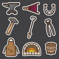 set of blacksmith equipment good for sticker, element design, icon, print design, etc vector