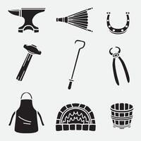 set of blacksmith equipment good for icon, symbol, logo, element design, silhouette design, etc vector