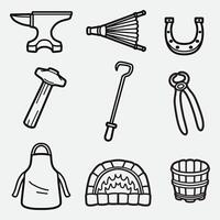 set of blacksmith equipment with outline style good for icon, symbol, element design, coloring book, coloring page, etc vector
