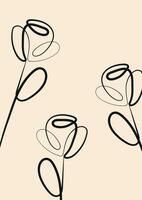 minimalist gift card template with roses drawn in line art style drawn with a black outline vector