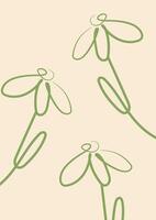 minimalist gift card template with daisies drawn in line art style drawn with a colored outline vector