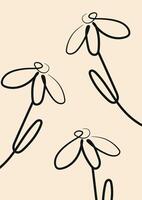 minimalist gift card template with daisies drawn in line art style drawn with a black outline vector