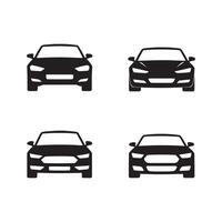 Black cars silhouette collection. Auto hatchbacks front view vehicle transport for web, apps, graphics, icons, and econ design projects. compact futuristic electric flat city car set vector