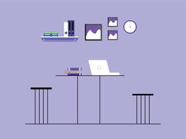 Modern and simple Flat style concept set of interior design room types table laptop book and clock on wall vector