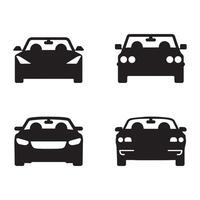 Black cars icon collection. Car front view four dirfferent vehicle transport for web, apps, graphics, icons, and econ design projects. compact futuristic electric flat city car set vector