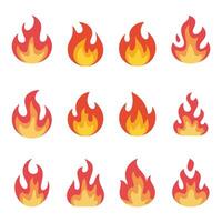 Mega Fire flames, set icons Fire and flames outline icon set. Contour bonfire, linear flaming elements vector