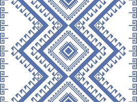 Geometric Blue and White Ethnic Fabric Pattern. vector