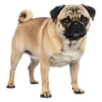 Adorable fawn pug dog standing, showcasing its charming features png
