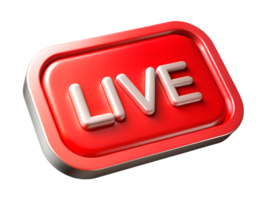 Red live button 3d render isolated on transparent background png