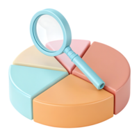 Pie chart with magnifying glass isolated on transparent background png