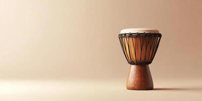 Ultra minimalist composition featuring a single wooden drum on neutral background photo