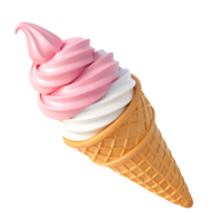 Strawberry and vanilla swirl ice cream cone isolated on transparent background png