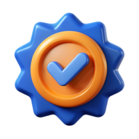 3d render of a blue and orange checkmark badge isolated on transparent background png