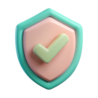 3d render of pastel green and peach shield with checkmark isolated on transparent background png