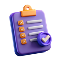 3d render of checklist clipboard icon isolated on transparent background png