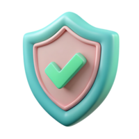 3d render of pastel green checkmark in shield icon isolated on transparent background png