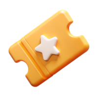 3d render of a yellow ticket with a white star isolated on transparent background png