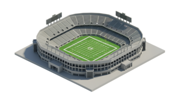 Isometric 3d model of an american football stadium isolated on transparent background png